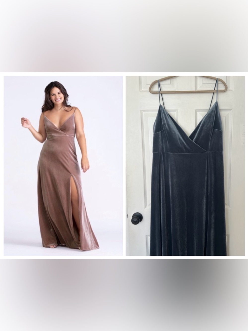 Watters Ford 09302 Velvet Bridesmaid Dress Steel Blue